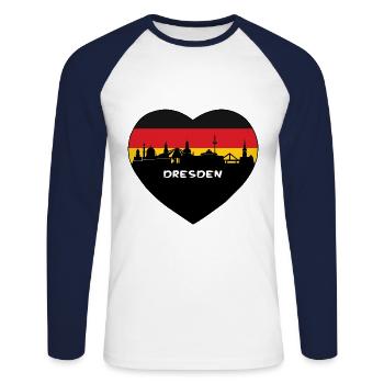 Dresden Germany Flag Skyline Travel Souvenir - Unisex Long Sleeve Baseball T-Shirt - white/navy - Front - Nik (191cm)