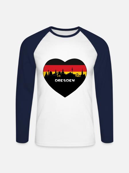 Flaggen-Skyline-Reise-Andenken Dresdens Deutschland - Unisex Baseballshirt langarm - Weiß/Navy