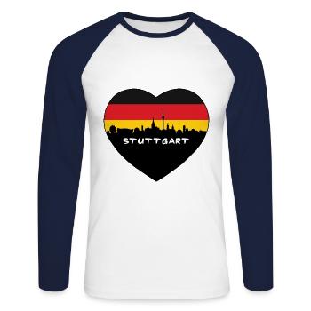 Souvenir de voyage de l'horizon du drapeau de l'Allemagne de Stuttgart - T-shirt baseball manches longues Homme - blanc/marine - Devant - Nik (191cm)