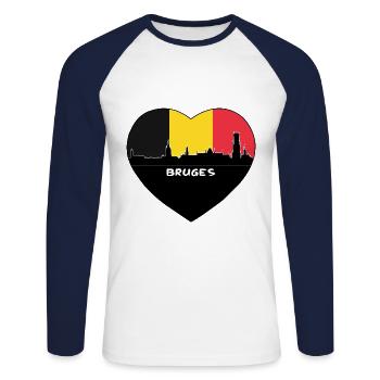 Bruges Belgique Drapeau Skyline Voyage Souvenir - T-shirt baseball manches longues Homme - blanc/marine - Devant - Nik (191cm)