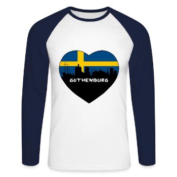Göteborg Suède Drapeau Skyline Travel Souvenir - T-shirt baseball manches longues Homme - blanc/marine - Devant - Nik (191cm)