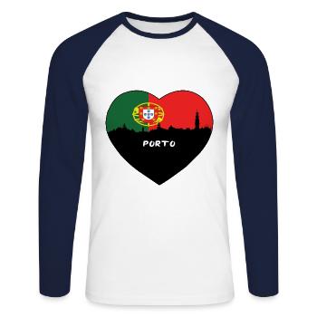 Porto Portugal Flag Skyline Travel Souvenir - Unisex Long Sleeve Baseball T-Shirt - white/navy - Front - Nik (191cm)
