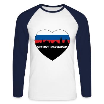 Nizhny Novgorod Russie Drapeau Skyline Voyage Souvenirs - T-shirt baseball manches longues Homme - blanc/marine - Devant - Nik (191cm)