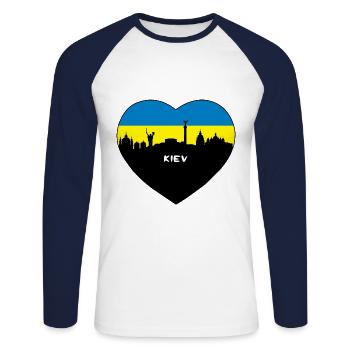 Kiew-Ukraine-Flaggen-Skyline-Reise-Andenken - Unisex Baseballshirt langarm - Weiß/Navy - Vorne - Nik (191cm)