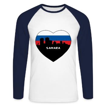 Samara Russie Drapeau Skyline Voyage Souvenir - T-shirt baseball manches longues Homme - blanc/marine - Devant - Nik (191cm)