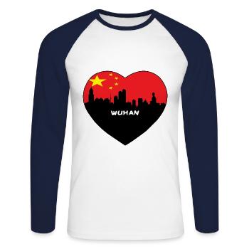 Wuhan China Flag Skyline Travel Souvenir - Unisex Long Sleeve Baseball T-Shirt - white/navy - Front - Nik (191cm)