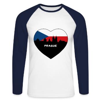 Prague Czechia Flag Skyline Travel Souvenir - Unisex Long Sleeve Baseball T-Shirt - white/navy - Front - Nik (191cm)