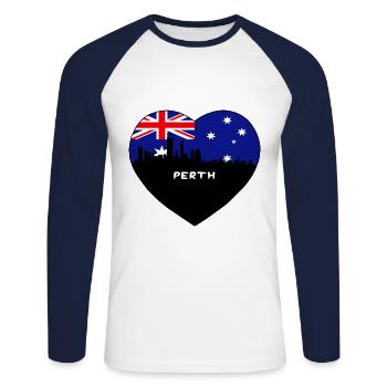 Perth Australien Flagge Skyline Reise Souvenir - Unisex Baseballshirt langarm - Weiß/Navy - Vorne - Nik (191cm)