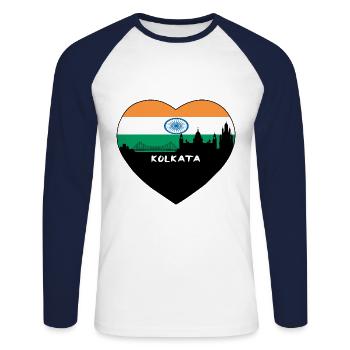 Kolkata India Flag Skyline Souvenir de voyage - T-shirt baseball manches longues Homme - blanc/marine - Devant - Nik (191cm)