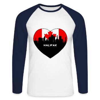 Halifax Canada Drapeau Skyline Souvenir de voyage - T-shirt baseball manches longues Homme - blanc/marine - Devant - Nik (191cm)