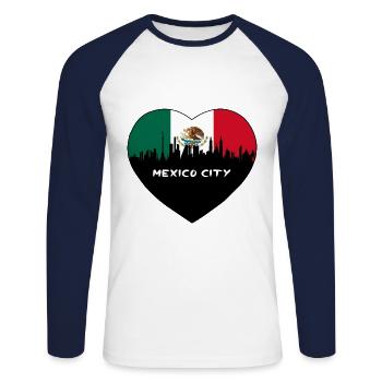 Mexiko-Stadt Mexiko Flagge Skyline Reise Souvenir - Unisex Baseballshirt langarm - Weiß/Navy - Vorne - Nik (191cm)