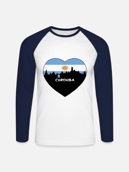 Cordoba Argentina Flag Skyline Travel Souvenir - Unisex Long Sleeve Baseball T-Shirt - white/navy