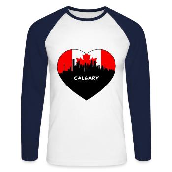 Calgary Kanada Flagge Skyline Reise Souvenir - Unisex Baseballshirt langarm - Weiß/Navy - Vorne - Nik (191cm)