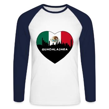 Guadalajara Mexique drapeau Skyline Souvenir de voyage - T-shirt baseball manches longues Homme - blanc/marine - Devant - Nik (191cm)