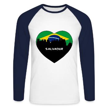Salvador Brésil Flag Skyline Souvenir de voyage - T-shirt baseball manches longues Homme - blanc/marine - Devant - Nik (191cm)