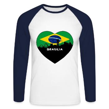 Brasilia Brazil Flag Skyline Travel Souvenir - Unisex Long Sleeve Baseball T-Shirt - white/navy - Front - Nik (191cm)