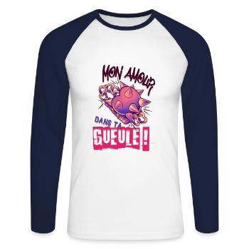 Mittelalterliche Plage meine Liebe in deinem Mund! - Unisex Baseballshirt langarm - Weiß/Navy - Vorne - Nik (191cm)