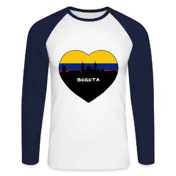 Bogota Kolumbien Flagge Skyline Reise Souvenir - Unisex Baseballshirt langarm - Weiß/Navy - Vorne - Nik (191cm)