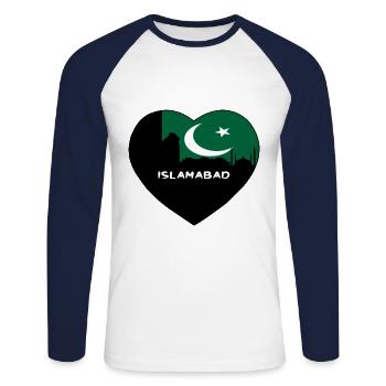 Islamabad Pakistan Flag Skyline Travel Souvenir - Unisex Long Sleeve Baseball T-Shirt - white/navy - Front - Nik (191cm)