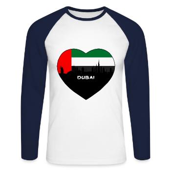 Dubai Uae Flag Skyline Travel Souvenir - Unisex Long Sleeve Baseball T-Shirt - white/navy - Front - Nik (191cm)