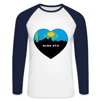 Alma Ata Kasachstan Flagge Skyline Reise Souvenir - Unisex Baseballshirt langarm - Weiß/Navy - Vorne - Nik (191cm)
