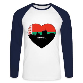 Gomel Belarus Flag Skyline Travel Souvenir - Unisex Long Sleeve Baseball T-Shirt - white/navy - Front - Nik (191cm)