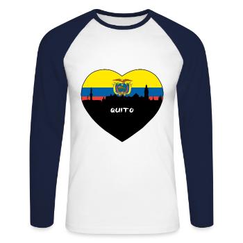 Quito Equador Flagge Skyline Reise Souvenir - Unisex Baseballshirt langarm - Weiß/Navy - Vorne - Nik (191cm)