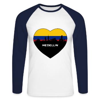 Medellin Colombie Flag Skyline Souvenir de voyage - T-shirt baseball manches longues Homme - blanc/marine - Devant - Nik (191cm)