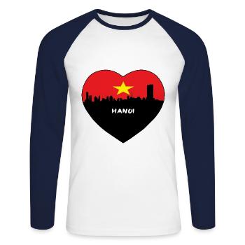Hanoi Vietnam Flag Skyline Souvenir de voyage - T-shirt baseball manches longues Homme - blanc/marine - Devant - Nik (191cm)