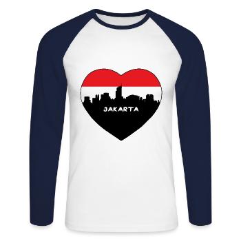 Jakarta Indonésie Flag Skyline Souvenir de voyage - T-shirt baseball manches longues Homme - blanc/marine - Devant - Nik (191cm)