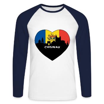 Chisinau Moldawien Flagge Skyline Reise Souvenir - Unisex Baseballshirt langarm - Weiß/Navy - Vorne - Nik (191cm)