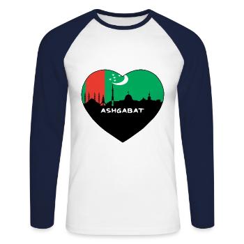 Achgabat Turkménistan drapeau Skyline voyage souvenir - T-shirt baseball manches longues Homme - blanc/marine - Devant - Nik (191cm)