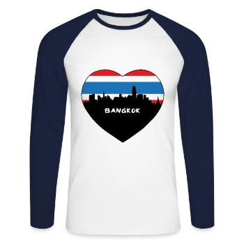 Bangkok Thaïlande Flag Skyline Souvenir de voyage - T-shirt baseball manches longues Homme - blanc/marine - Devant - Nik (191cm)