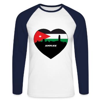 Amman Jordanien Flagge Skyline Reise Souvenir - Unisex Baseballshirt langarm - Weiß/Navy - Vorne - Nik (191cm)
