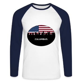 Columbus Ohio USA Flag Skyline Travel Souvenir - Unisex Long Sleeve Baseball T-Shirt - white/navy - Front - Nik (191cm)