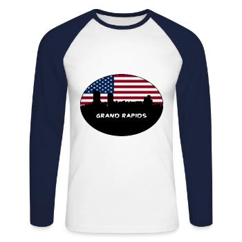 Grand Rapids Michigan USA Flag Skyline Travel Souv - Unisex Long Sleeve Baseball T-Shirt - white/navy - Front - Nik (191cm)
