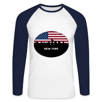 New York New York USA Flag Skyline Souvenir de voyage - T-shirt baseball manches longues Homme - blanc/marine - Devant - Nik (191cm)