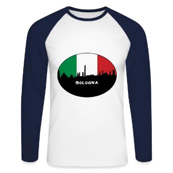 Bologne Italie Flag Skyline Souvenir de voyage - T-shirt baseball manches longues Homme - blanc/marine - Devant - Nik (191cm)