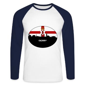 Derry Nordirland Flagge Skyline Travel Souveni - Unisex Baseballshirt langarm - Weiß/Navy - Vorne - Nik (191cm)