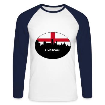 Liverpool Angleterre Flag Skyline Souvenir de voyage - T-shirt baseball manches longues Homme - blanc/marine - Devant - Nik (191cm)