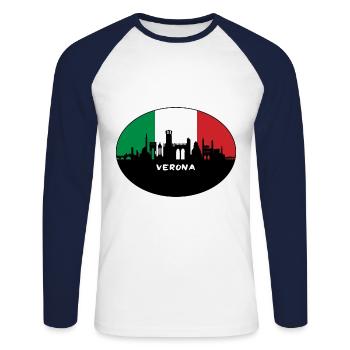 Vérone Italie Flag Skyline Souvenir de voyage - T-shirt baseball manches longues Homme - blanc/marine - Devant - Nik (191cm)
