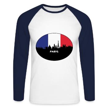 Paris France Flag Skyline Travel Souvenir - Unisex Long Sleeve Baseball T-Shirt - white/navy - Front - Nik (191cm)