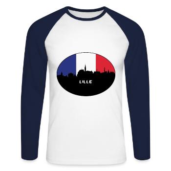 Lille France Flag Skyline Souvenir de voyage - T-shirt baseball manches longues Homme - blanc/marine - Devant - Nik (191cm)
