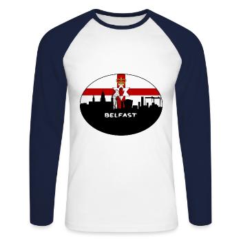 Belfast Nordirland Flagge Skyline Reisen Souve - Unisex Baseballshirt langarm - Weiß/Navy - Vorne - Nik (191cm)