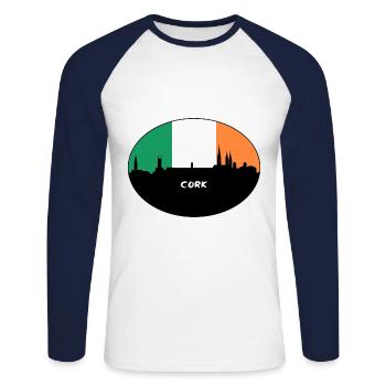 Cork Irlande Flag Skyline Souvenir de voyage - T-shirt baseball manches longues Homme - blanc/marine - Devant - Nik (191cm)