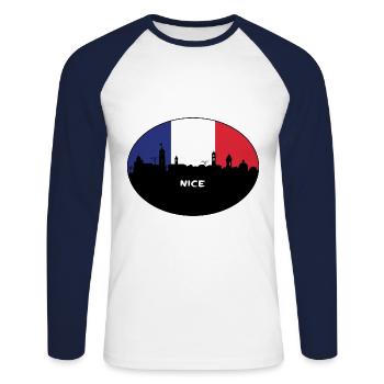 Nice France Flag Skyline Travel Souvenir - Unisex Long Sleeve Baseball T-Shirt - white/navy - Front - Nik (191cm)