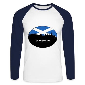Edinburgh Schottland Flagge Skyline Reise Souvenir - Unisex Baseballshirt langarm - Weiß/Navy - Vorne - Nik (191cm)