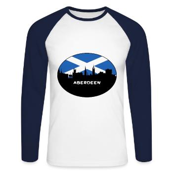 Aberdeen Scotland Flag Skyline Souvenir de voyage - T-shirt baseball manches longues Homme - blanc/marine - Devant - Nik (191cm)