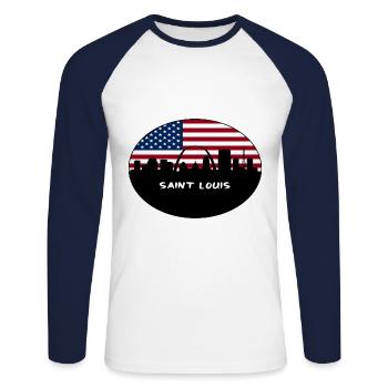Saint Louis Missouri États-Unis Flag Skyline Travel Souve - T-shirt baseball manches longues Homme - blanc/marine - Devant - Nik (191cm)