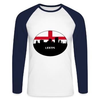 Leeds England Flag Skyline Travel Souvenir - Unisex Long Sleeve Baseball T-Shirt - white/navy - Front - Nik (191cm)
